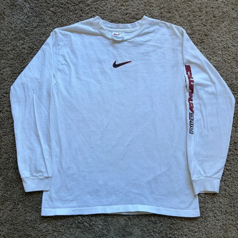 Vintage Nike Center Swoosh White Long Sleeve Hit Shirt Size L